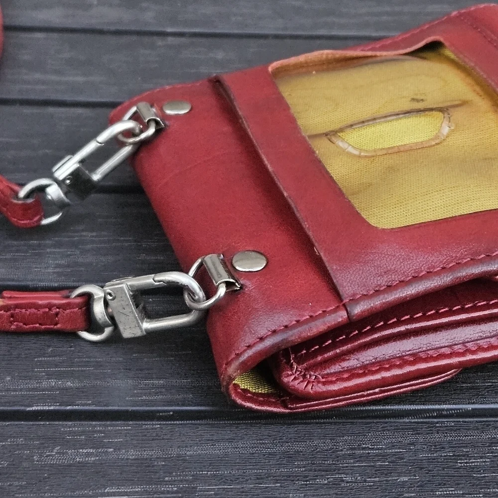 HOBO International Red Leather Credit Card ID Window Wallet Crossbody Bag Purse
